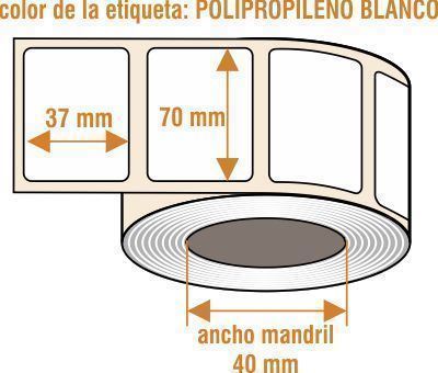 rBLPPF014 - Etiquetas film Blanco resistente a la humedad - Rollo de 1.000 ud - 70 x 37 mm - Imagen 1