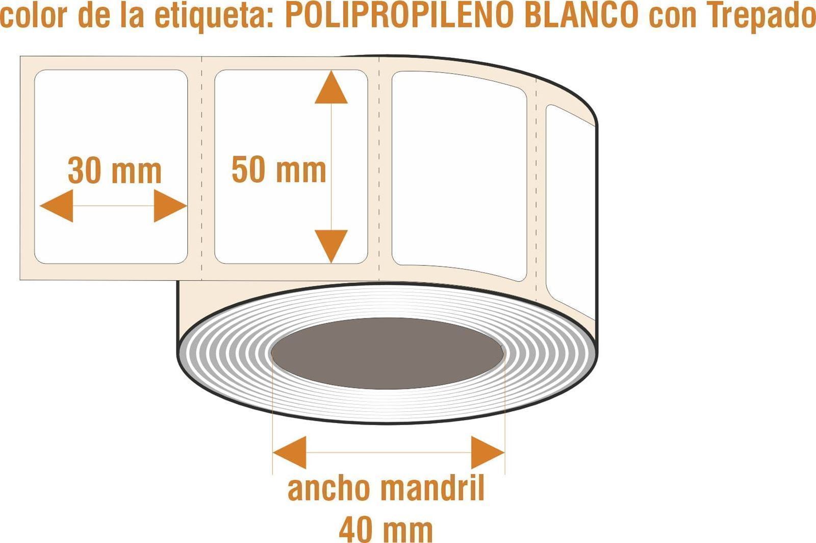 rBLPPF016 - Etiquetas blancas resistentes a la humedad - Rollo de 1.000 uds - 50 x 30 mm - Imagen 1