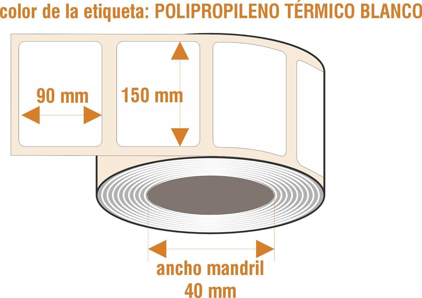 rBLPPT001- Etiquetas Polipropileno Térmicas Blancas - Rollo de 335 unidades - 90 x 150 mm - Imagen 1